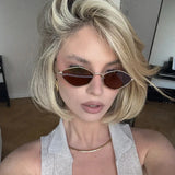 Women's Oval Sunglasses Angular Slim Frame Tinted Lens – Going Out