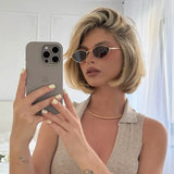 Women's Oval Sunglasses Angular Slim Frame Tinted Lens – Going Out