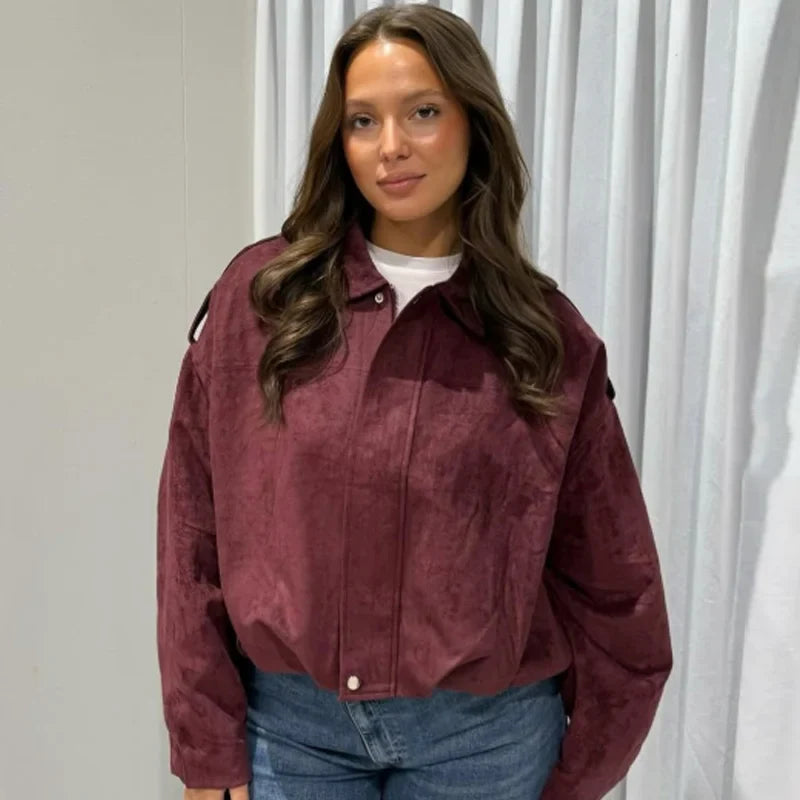 Women's Oversized Bomber Jacket Cropped Zip Front Drop Shoulder – Travel