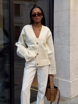 Women's Oversized Button Cardigan V-Neck Long Sleeve - Workwear