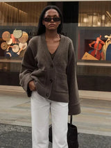 Women's Oversized Button Cardigan V-Neck Long Sleeve - Workwear