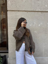 Women's Oversized Button Cardigan V-Neck Long Sleeve - Workwear
