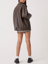 Women's Oversized Leather Look Jacket Zip Front Fold Over Collar Elastic Hem – Bike Ride