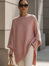 Women's Oversized Sweater Round Neck Dolman Sleeve Ribbed Trim – Gallery Visit