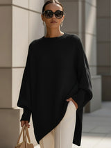 Women's Oversized Sweater Round Neck Dolman Sleeve Ribbed Trim – Gallery Visit