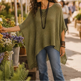 Women's Oversized Top Textured Round Neck Draped Hem – Art Fair