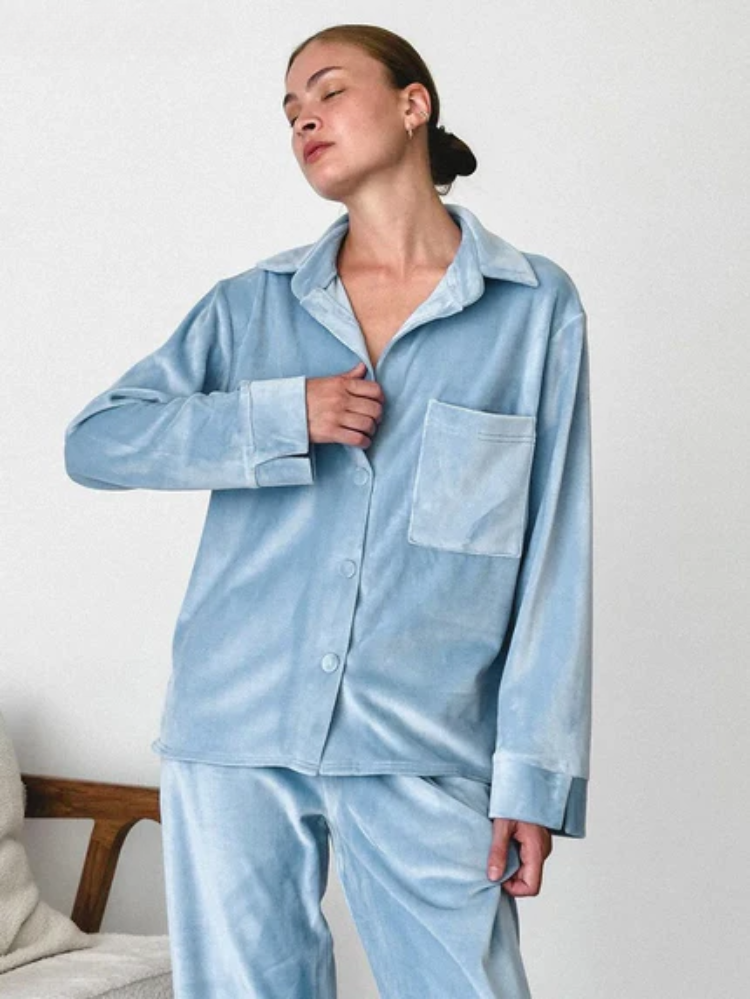 Women's Pajama Set Button Front Long Sleeve Full Length Pants – Loungewear