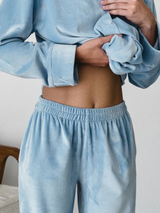 Women's Pajama Set Button Front Long Sleeve Full Length Pants – Loungewear