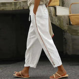Women’s Pants Elastic Waist Lattice Side Trim Patch Pocket – Seaside Markets
