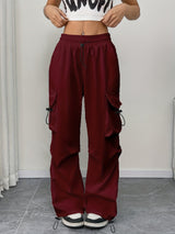 Women's Parachute Pants Cargo Pocket Drawstring Wide Leg – Night Out