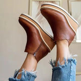 Women's Platform Ankle Boots Side Zip Round Toe Wedge Sole – Weekend Outing