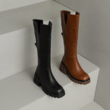 Women's Platform Knee High Boots Round Toe Side Zip Lug Sole – Smart Casual