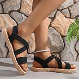 Women's Platform Sandals Open Toe Criss Cross Strap Braided Sole – Summer Beach Party