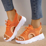 Women's Platform Sandals Open Toe Knit Lace-Up – Relaxed Summer Wear