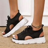 Women's Platform Sandals Open Toe Knit Lace-Up – Relaxed Summer Wear