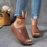 Women's Platform Slide Sandals Black Open Toe Slip On - Casual Summer