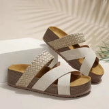 Women's Platform Slide Sandals Cross Strap Open Toe – Beach Vacation Summer