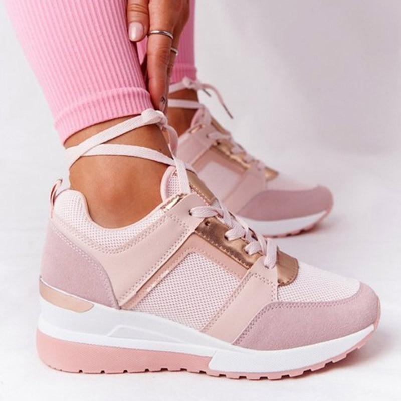 Women's Platform Sneakers Lace Up Perforated Panels – Casual Day