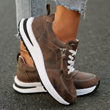 Women's Platform Sneakers Lace Up Side Zipper – Chunky Sole Casual
