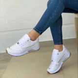 Women's Platform Sneakers Perforated Lace Up Rounded Toe – Sporty Streetwear