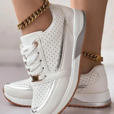 Women's Platform Sneakers Perforated Lace Up Rounded Toe – Sporty Streetwear