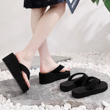 Women's Platform Wedge Flip Flops Open Toe Layered Strap – Poolside
