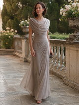 Women's Pleated Maxi Dress Draped Cowl Neck Sleeveless – Wedding Guest
