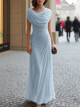Women's Pleated Maxi Dress Draped Cowl Neck Sleeveless – Wedding Guest