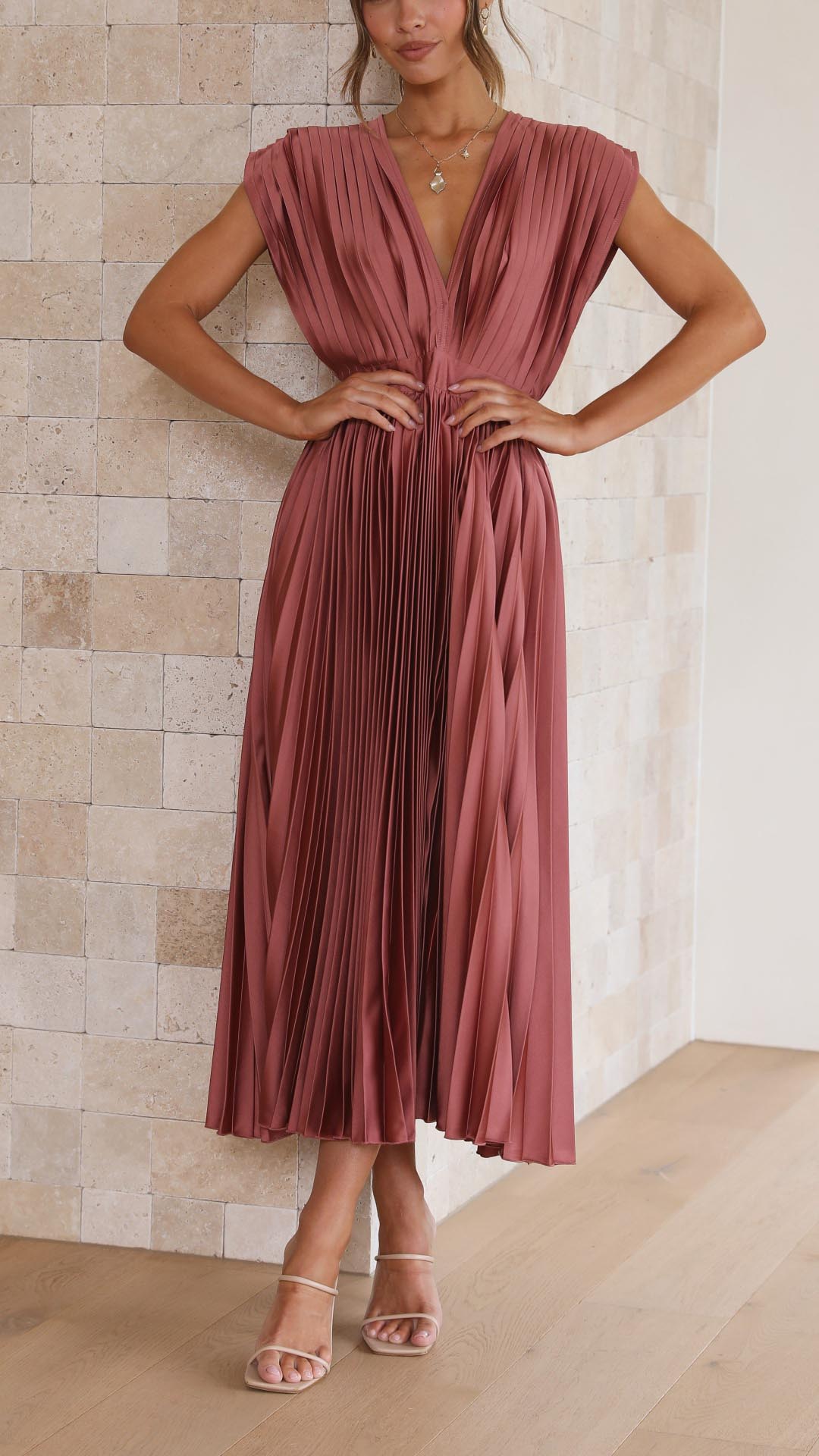 cap sleeve pleated side midi dress Calvin Klein Cap Sleeve Pleated Side Midi Dress in Green