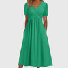 Women's Pleated Midi Dress V-Neck Short Sleeve – Daytime Gatherings