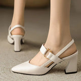 Women's Pointed Toe Buckle Slingback Block Heels – Wedding Guest