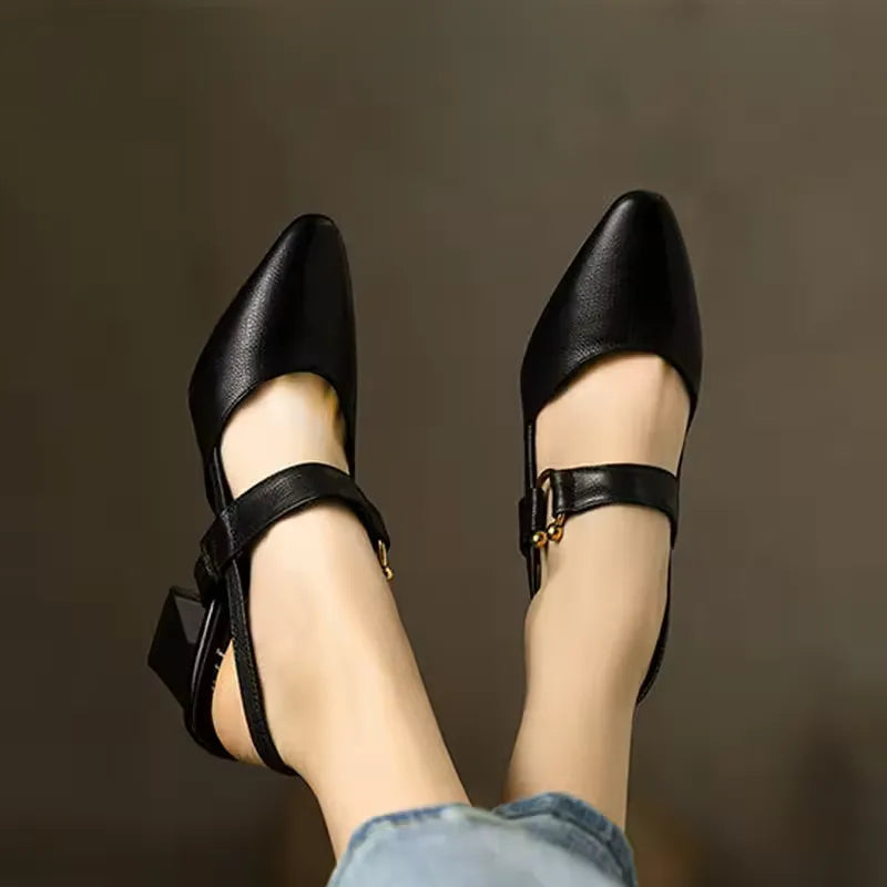 Women's Pointed Toe Heels Slingback Ankle Strap Block Heel – Office Wear