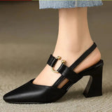 Women's Pointed Toe Heels Slingback Ankle Strap Block Heel – Office Wear