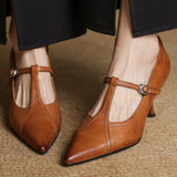 Women's Pointed Toe Pumps T Strap Side Buckle – Formal Events