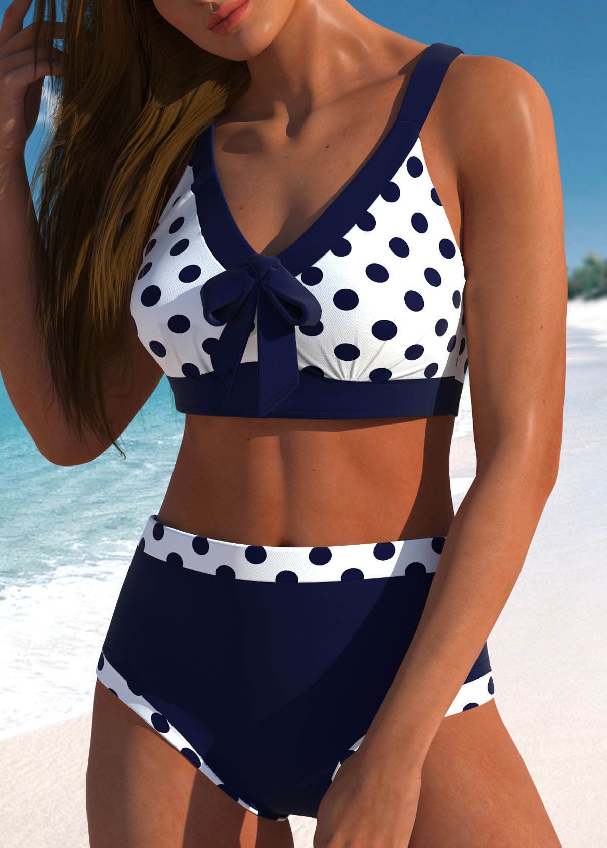 Women's Polka Dot Bikini Set V Neck Bow Front – Beach Vacation Swim
