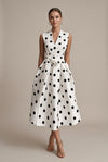 Women’s Polka Dot Midi Cocktail Dress Sleeveless Tie Waist – Anniversary Dinners