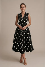 Women’s Polka Dot Midi Cocktail Dress Sleeveless Tie Waist – Anniversary Dinners