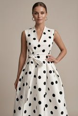 Women’s Polka Dot Midi Cocktail Dress Sleeveless Tie Waist – Anniversary Dinners