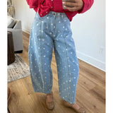 Women's Polka Dot Print High Waist Jeans Button Front Wide Leg – Going Out