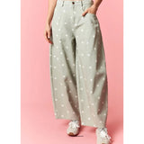 Women's Polka Dot Print High Waist Jeans Button Front Wide Leg – Going Out