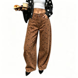 Women's Polka Dot Print High Waist Jeans Button Front Wide Leg – Going Out