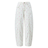 Women's Polka Dot Print High Waist Jeans Button Front Wide Leg – Going Out
