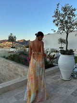 Women's Printed Maxi Dress Halter Neck Backless Loose – Wedding Guest
