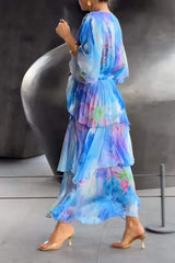 Women's Printed Maxi Dress Wrap V-Neck Tiered Flutter Sleeve – Wedding Guest