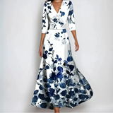 Women’s Printed Maxi Wrap Dress V-Neck Three-Quarter Sleeves – Garden Party