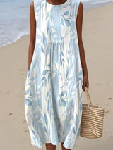 Women's Printed Midi Dress Sleeveless Round Neck – Coastal Getaway