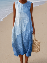 Women's Printed Midi Dress Sleeveless Round Neck – Coastal Getaway