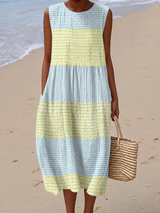 Women's Printed Midi Dress Sleeveless Round Neck – Coastal Getaway