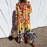 Women's Printed Summer Maxi Dress Button Front Collared Neck – Beach Vacation