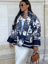 Women's Printed Utility Jacket Open Front Shawl Collar Long Sleeve – Going Out
